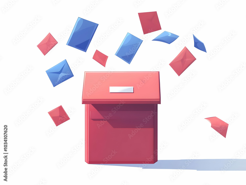 Poster flat vector illustration of anti-gravity ballot box soaring with votes defying gravity - wide shot o