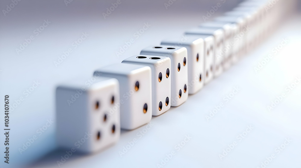 Poster 3d policy domino effect icon - vector sequence of interconnected policy areas cascading in chain rea