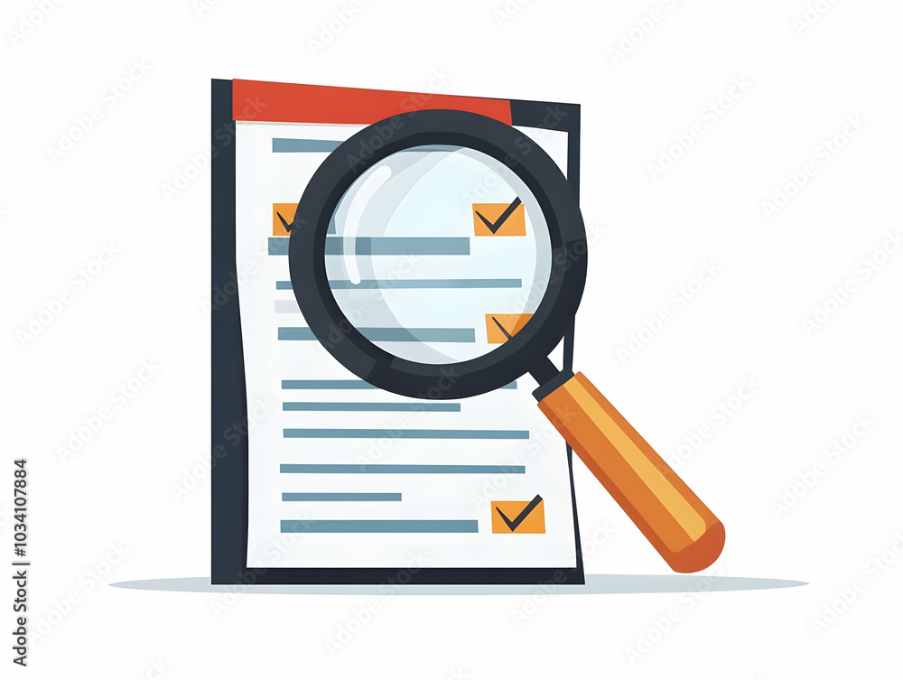 Poster flat magnifying glass frame zooming in on voting ballot details - medium shot illustration for expla