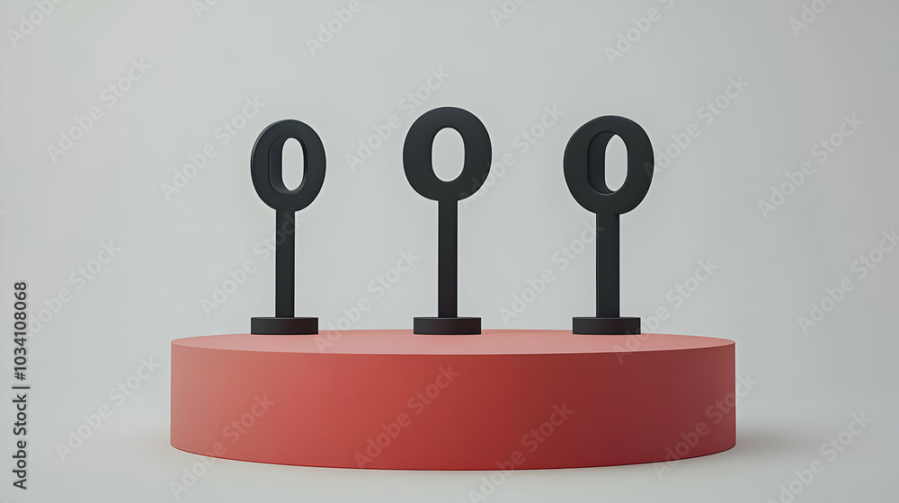 Poster 3d podium icon with live voter question feed concept - close-up view of scrolling questions for publ
