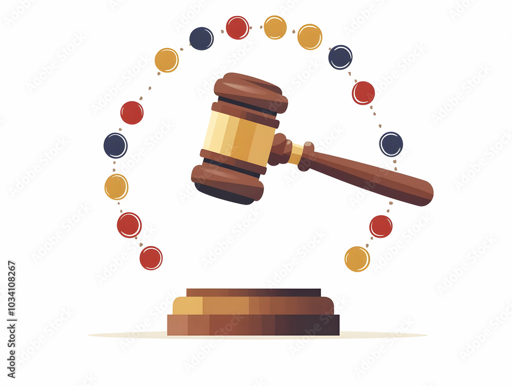 Poster flat gavel frame with vote tally sound block concept - medium shot circular design showcasing electi