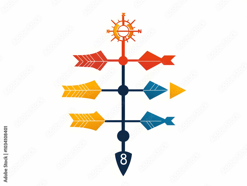 Poster flat voter turnout weather vane vector - illustrating voter engagement levels with rotating arrows o