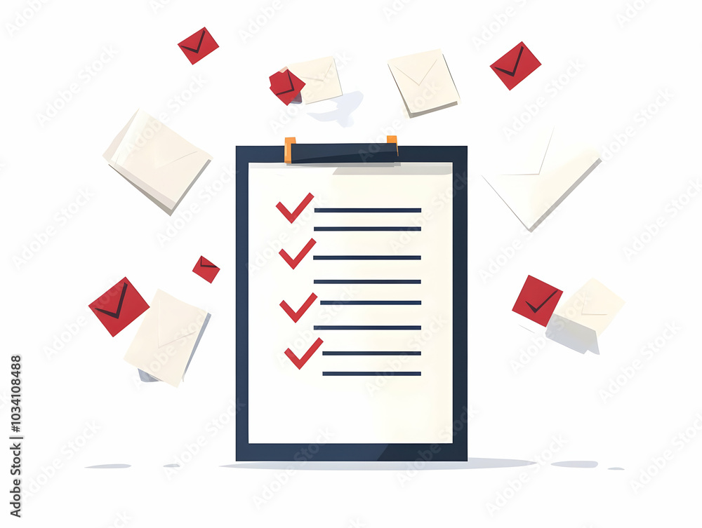 Poster flat paper ballot frame with check marks: medium shot of folded ballots with zoomed-in check marks o
