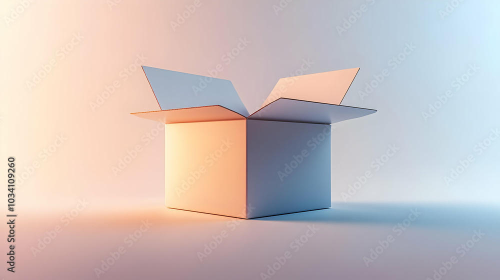Poster 3d glossy open box with copy space concept - captivating medium shot showcasing shiny box on plain w