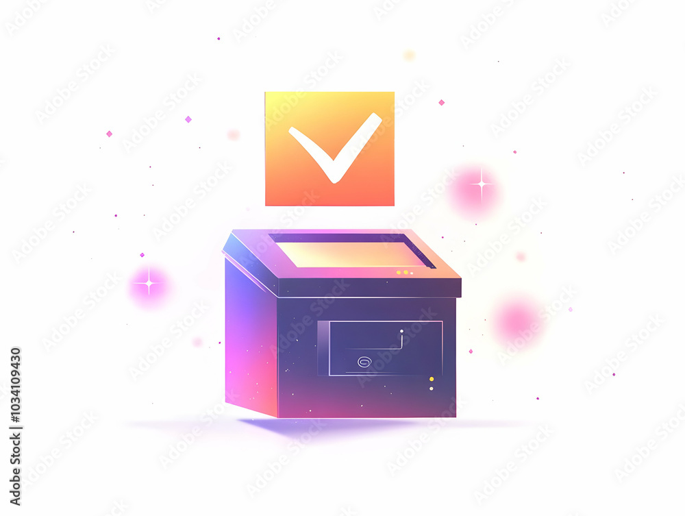 Poster stunning flat vector illustration of a floating holographic ballot with a glowing checkmark - captiv