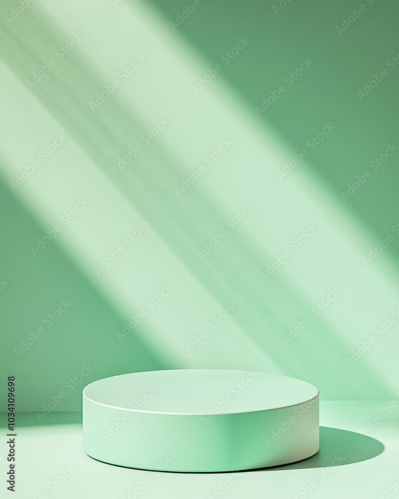Poster Minimalist Green Podium Mockup with Dynamic Lighting and Glossy Texture on Gradient Background