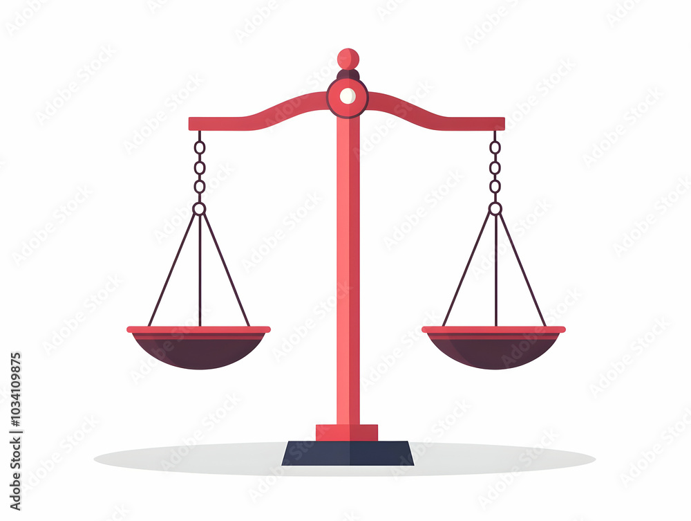 Poster Flat Glossy Democracy Scales Concept - Close-Up of Shiny Balancing Scales for Civic Education on Policy Issues - Simple Vector Illustration