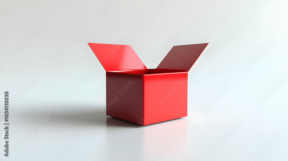 Aufkleber 3d glossy open box design for attractive offers - generous copy space above on plain white backgroun