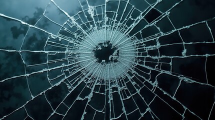 Fototapeta premium Shattered glass window with intricate central cracks design