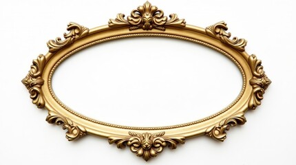 Elegant ornate gold oval frame on white for art or decor