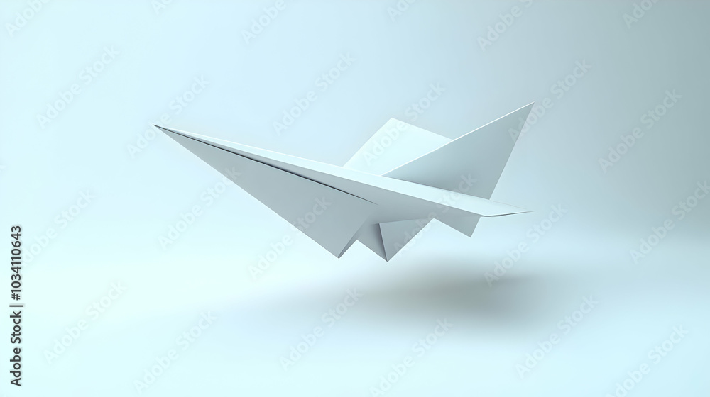 Poster 3d soaring policy document concept: a paper airplane ascending against a white backdrop, capturing p