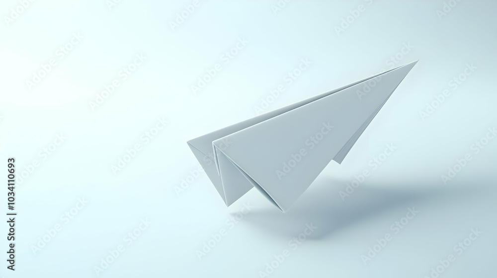 Poster 3d soaring policy document concept - paper airplane soaring upwards against white backdrop, capturin