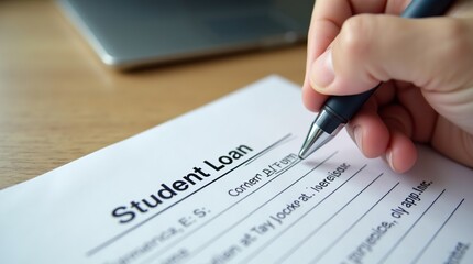 Completing a student loan application form with a pen