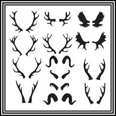 A big collection on deer and moose antlers.