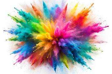 Colorful explosion of powder with freeze isolated on white background, abstract splatter of colored dust powder, explosion