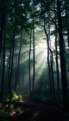 Naklejka premium Deep magic forest isolated with white highlights, png