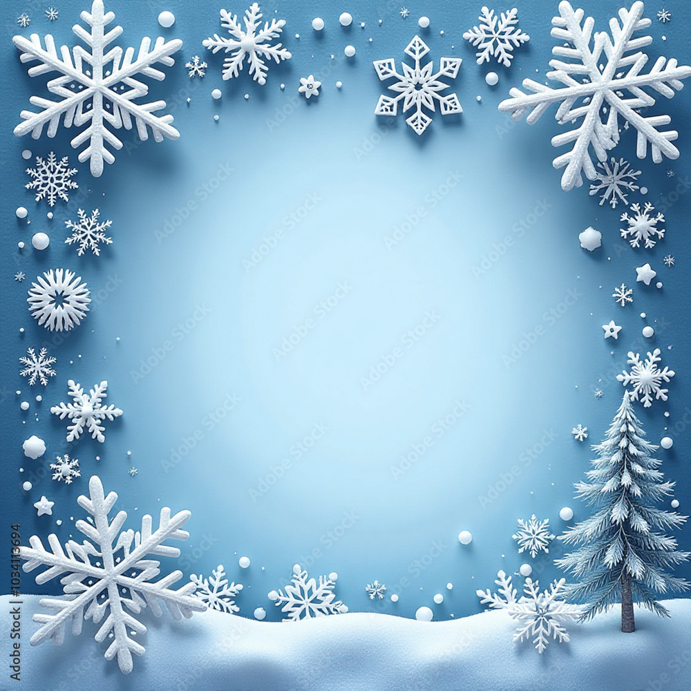 Wall mural snowflakes winter rectangle frame with custom text place