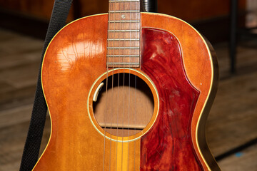 Obraz premium A close up of a classic Spanish acoustic guitar