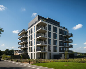 New modern apartment building exterior. Apartment complex, apartment concept, real estate, property.