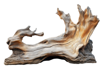 Driftwood isolated on white background, cut out png.