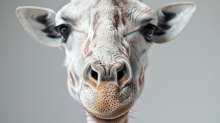 Obraz premium Giraffe gracefully gazes at the camera in a serene indoor habitat during daylight hours