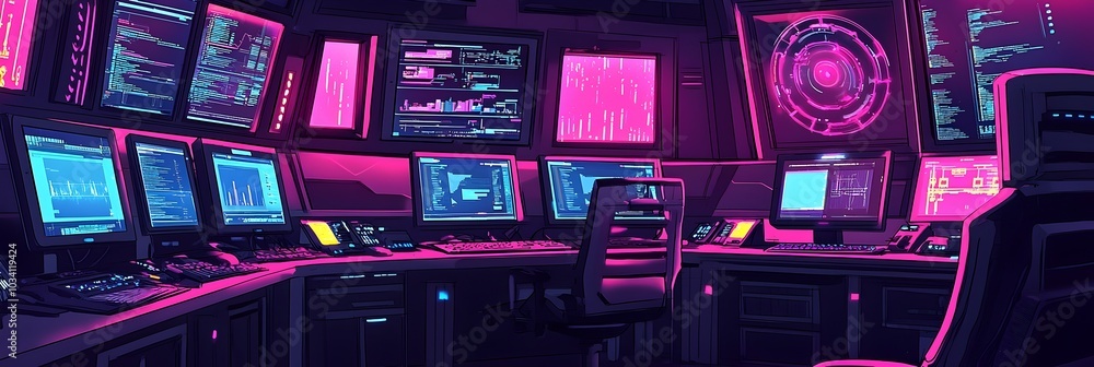 Poster a cutting edge futuristic workspace featuring multiple monitors holographic displays and advanced as