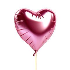 Heart shape foil Balloon. Pink helium shiny foil 3d balloon on white background.