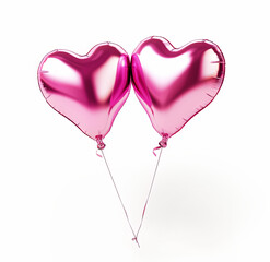 Heart shape foil Balloons. Pink helium shiny foil 3d balloons on white background.