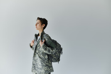 A soldier farewell moment in studio setting, capturing honor and commitment.