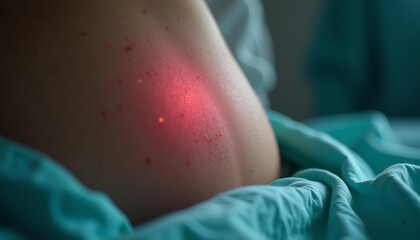 Fototapeta premium Close-Up of Skin Condition with Infrared Light Treatment Highlighting Red Spots, Perfect for Medical and Health-Related Use