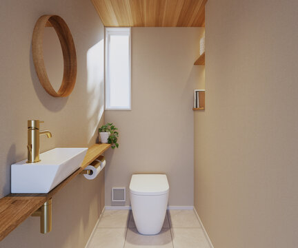 トイレデザイン　木と真鍮がお洒落な北欧ナチュラルテイストのインテリア