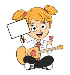 Cute Girl Cartoon Play Guitar