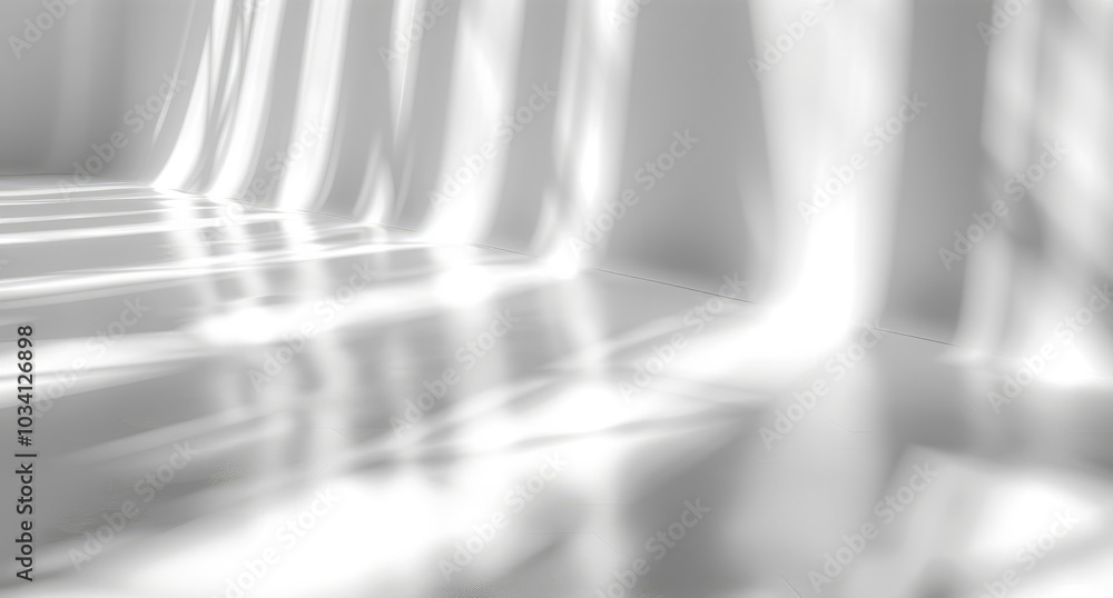 Aufkleber Blurred overlay effect for photo and mockups. Wall texture with organic drop diagonal shadow and rays of light on a white wall.