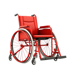 Fototapeta premium Red wheelchair on a white isolated background