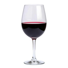 Red wine glass, elegantly filled, white isolated background.