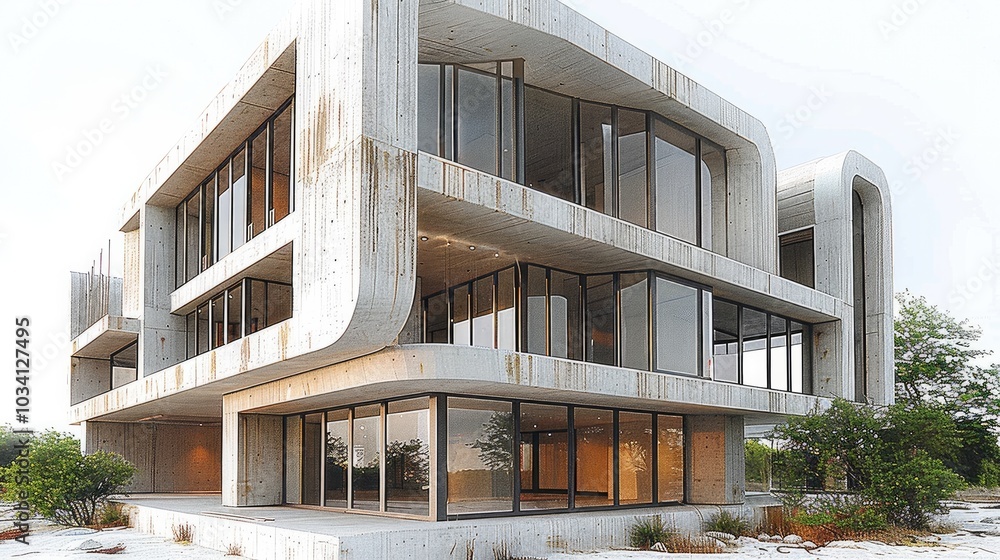 Poster make a large structure. the structure should be made of limestone, concrete, and glass, making it ov