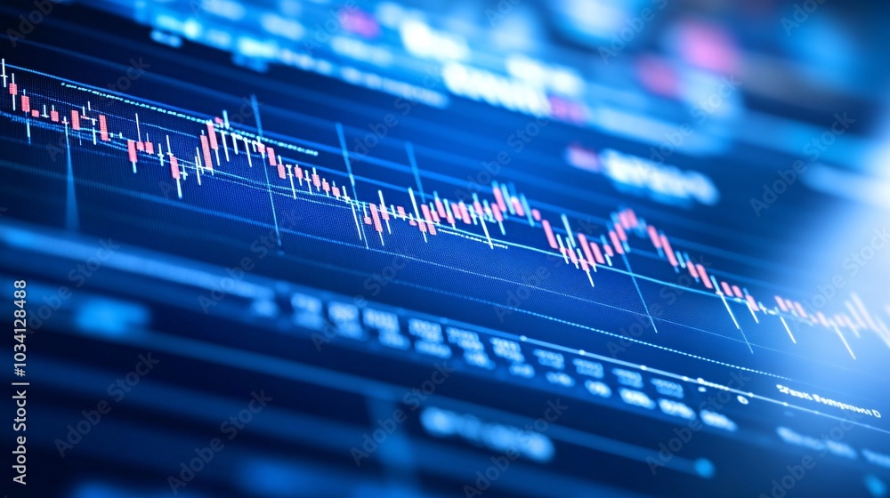 Poster a digital graph displays fluctuating data trends with vivid colors, symbolizing market movements or 