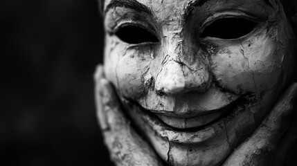 Obraz premium Wydobywający się z ust śmiech, pozbawiony prawdziwej radości, maskuje głęboki ból wewnętrzny.