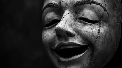 Fototapeta premium Wydobywający się z ust śmiech, pozbawiony prawdziwej radości, maskuje głęboki ból wewnętrzny.