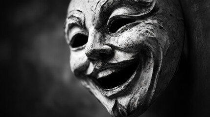 Obraz premium Wydobywający się z ust śmiech, pozbawiony prawdziwej radości, maskuje głęboki ból wewnętrzny.