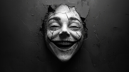 Obraz premium Wydobywający się z ust śmiech, pozbawiony prawdziwej radości, maskuje głęboki ból wewnętrzny.