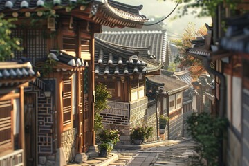 Obraz premium Korean village walking alleyway
