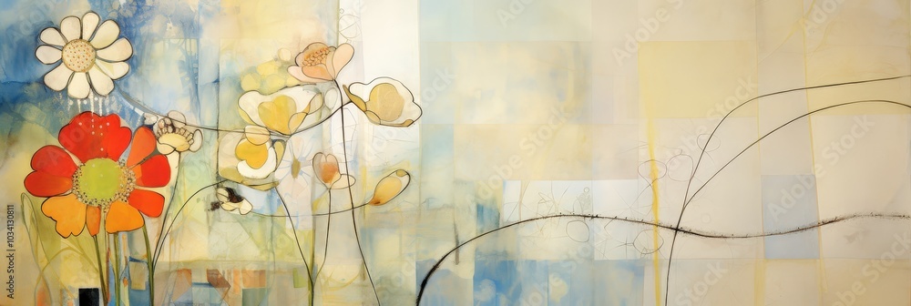 Poster colorful flowers in an abstract design with soft hues create a cheerful atmosphere, perfect for brig
