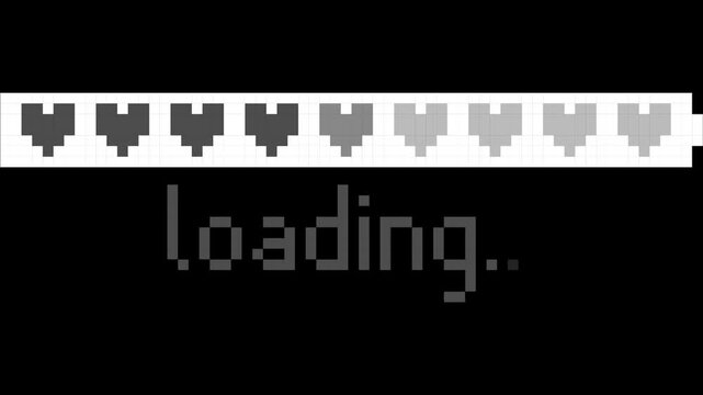 Animated video heart life loading counter bar game 8bit pixel art process progress computer battery, banner