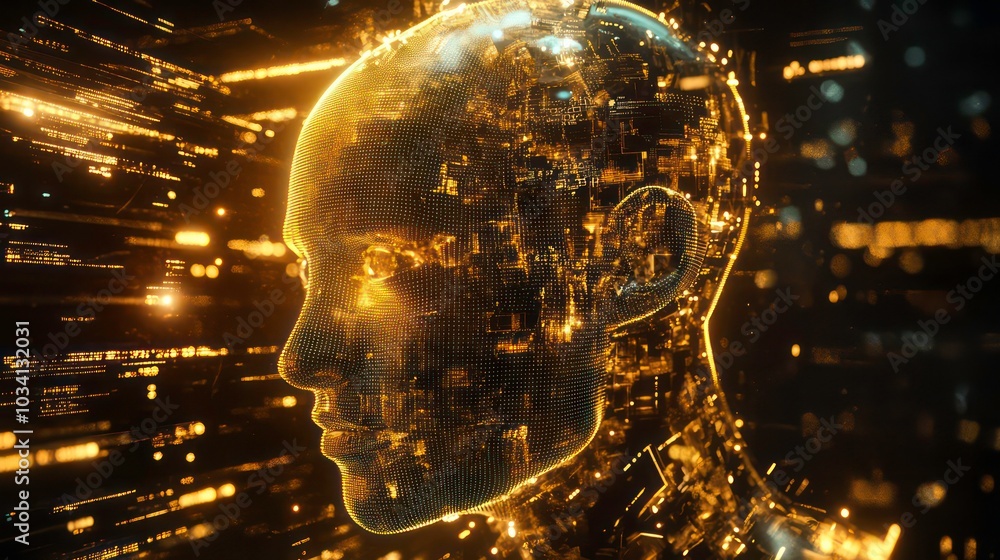 Aufkleber a digital rendering of a human head made of circuits and glowing with warm light, symbolizing artifi