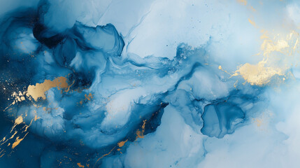 Abstract Blue and Gold painting with marble effect Background