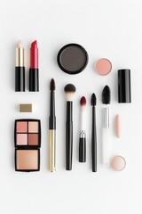Stylish Minimal Makeup Flatlay on White Surface