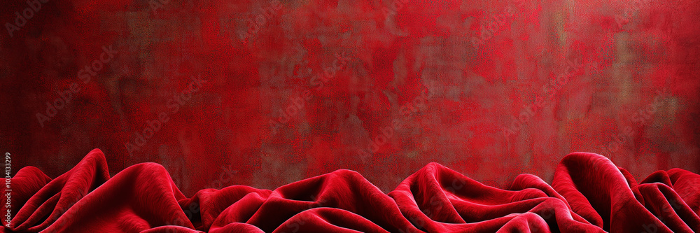 Poster Rich crimson fabric draping elegantly over a stage, creating a luxurious backdrop for events and performances