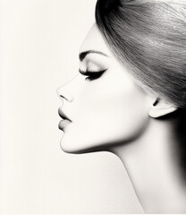 1960s detailed hairstyle, intricate elegant, black-and-white, embodying both elegance and coolness. 