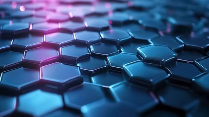 Obraz premium Abstract hexagonal pattern with blue and pink lighting.